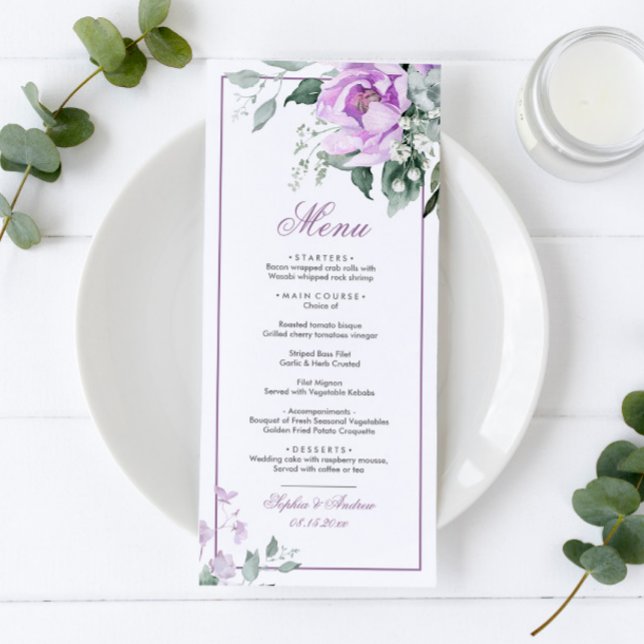 Menu Mariage Eucalyptus Violet Fleurs (Créateur téléchargé)