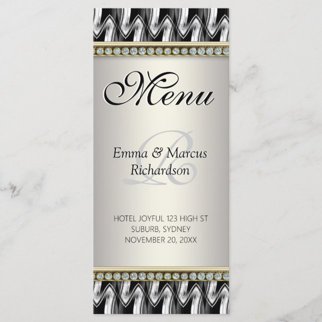 Menu Mariage Exotic Black White Motif Décor (Devant)