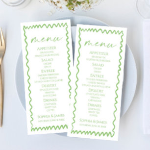 Menu Mariage Fantaisiste Citron Vert Bordure Ondulée
