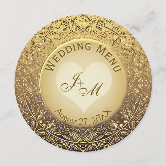 Menu Mariage Faux Gold Foil (Devant)