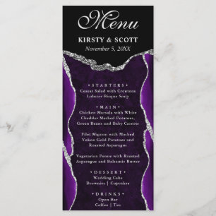 Menu Mariage Faux Paillettes Agate Violet et Argent
