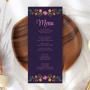 Menu Mariage Fête Florale Vibrante Pourpre Mexicaine