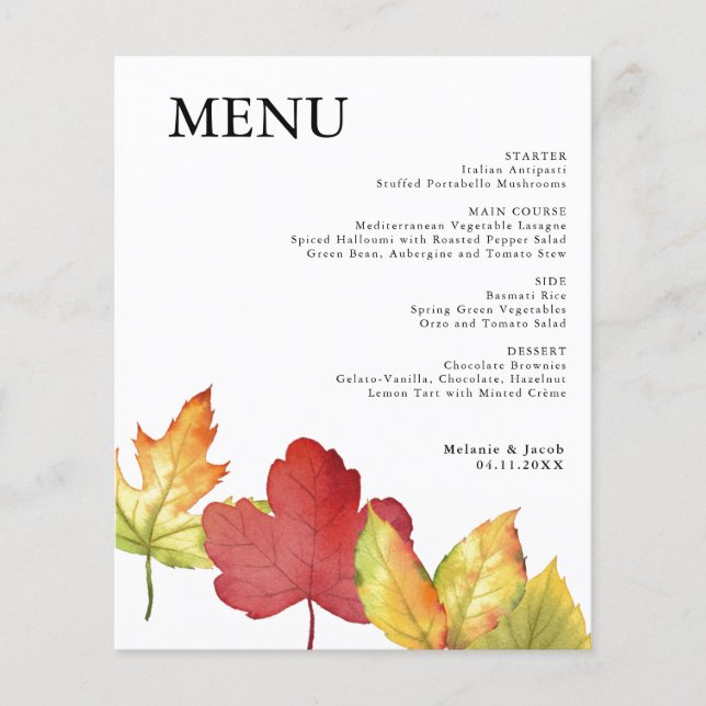 Menu Mariage Feuilles d'automne du budget (Devant)