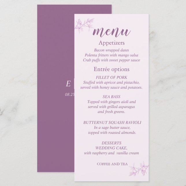 Menu Mariage Fleur intemporel (Devant / Derrière)