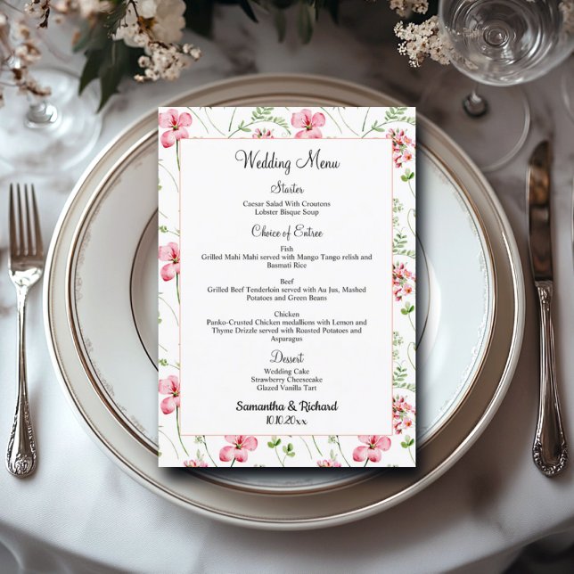 Menu Mariage Fleur sauvage couleur  5x7'' (Créateur téléchargé)