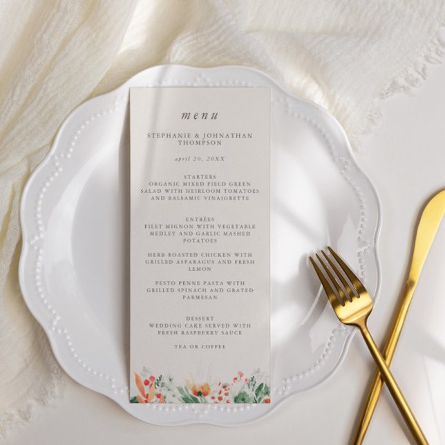 Menu Mariage Fleur sauvage d'aquarelle de printemps (Créateur téléchargé)