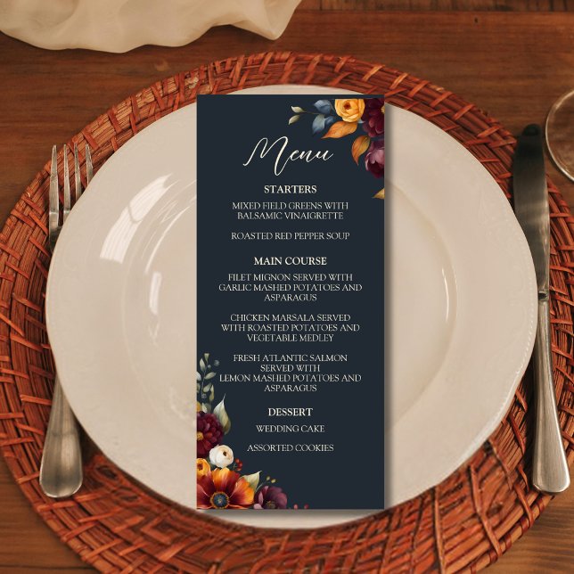 Menu Mariage Fleur sauvage de la marine et de l'automne (Créateur téléchargé)