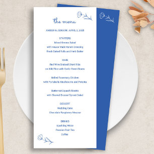 Menu Mariage fleur sauvage en bleu Cobalt