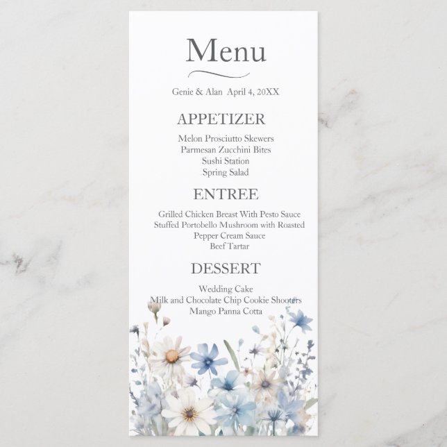Menu Mariage Fleur sauvage moderne (Devant)