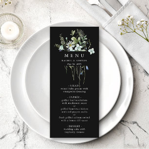 Menu Mariage Fleur sauvage noir Elegant