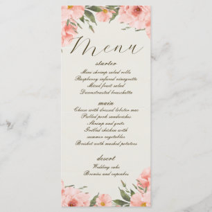 Menu Mariage Fleurs d'aquarelle rose