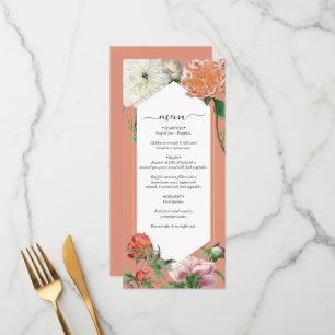 Menu Mariage Fleurs de Pivoines Rose Pêche Aquarelle