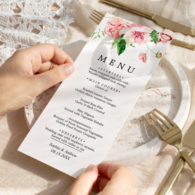 Menu Mariage Fleurs de pivoines roses (Créateur téléchargé)