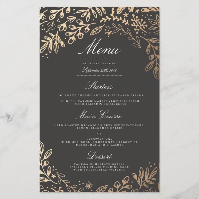 Menu Mariage Fleurs de récolte Dîner (Devant)