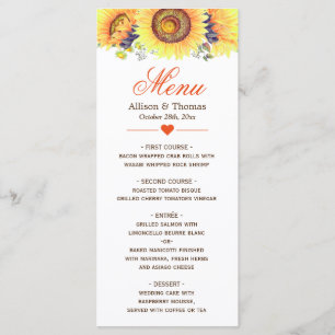 Menu Mariage Fleurs de soleil Jaunes Lumineuses