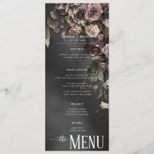 Menu Mariage Fleurs Gothiques Noires et Brume