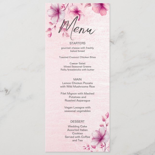 Menu Mariage Fleurs roses (Devant)