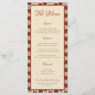 Menu Mariage Fleurs rouges vintages