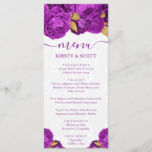 Menu Mariage Fleurs Violet et Or Aquarelle