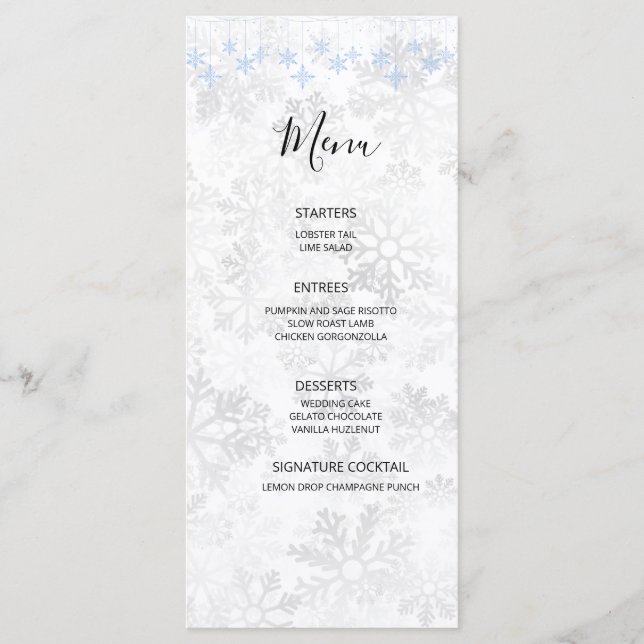 Menu Mariage Flocon de Neige d'Hiver (Devant)