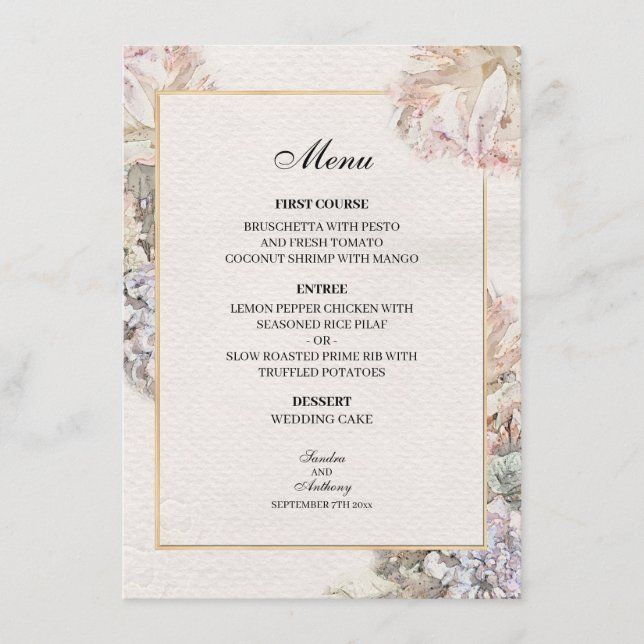 Menu Mariage floral Aquarelle délicate (Devant)