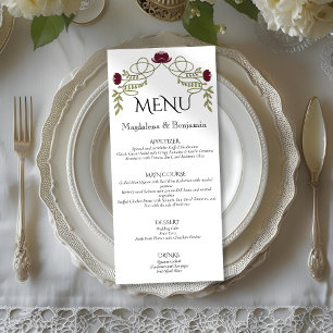 Menu Mariage Floral Art Nouveau Rose Bourgogne Vintage