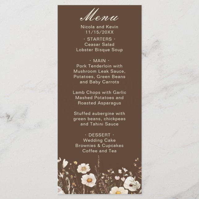 Menu Mariage floral automnal de fleurs sauvages (Devant)