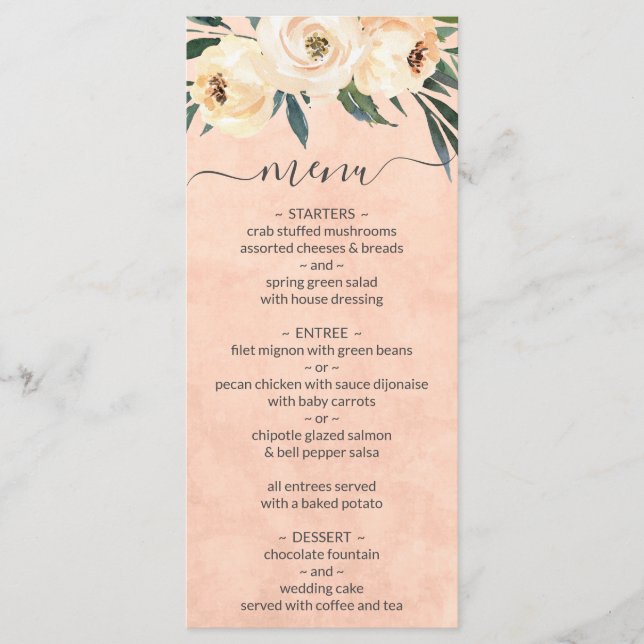 Menu Mariage Floral Beige Blush Peach (Devant)