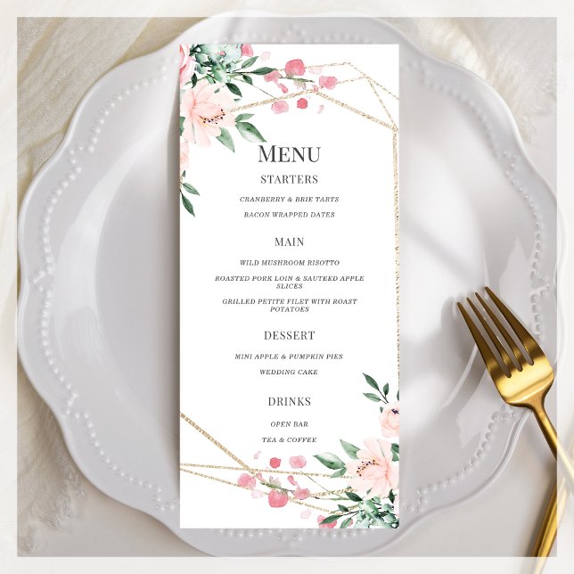 Menu Mariage floral blanc et rose (Créateur téléchargé)