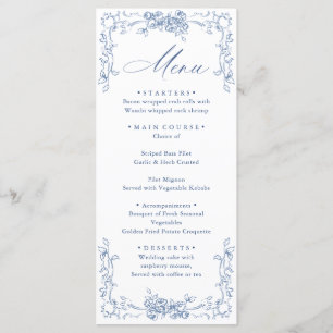Menu Mariage Floral bleu bleu de la Renaissance