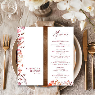 Menu Mariage Floral Bohème Rustique Fleurs Sauvages d'A
