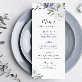 Menu Mariage floral botanique poussiéreux bleu floral
