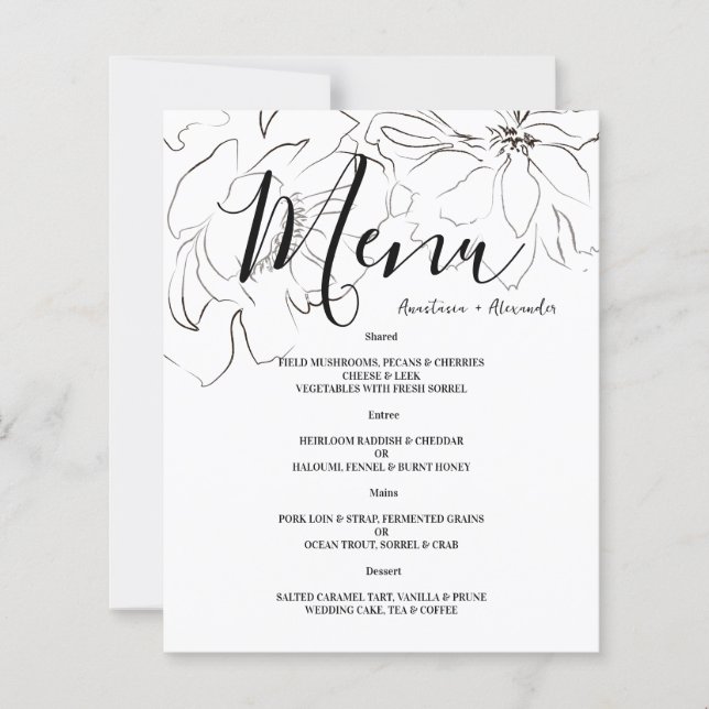 MENU MARIAGE Floral Budget. (Devant)
