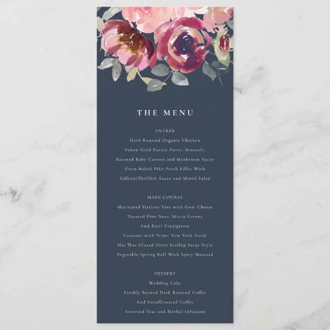MENU MARIAGE FLORAL BURGUNDY MARINE (Devant)