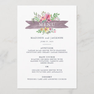 Menu Mariage floral d'aquarelle