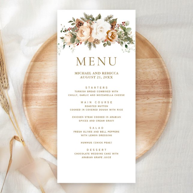 Menu Mariage floral de Noël blanc d'or d'ivoire (Créateur téléchargé)