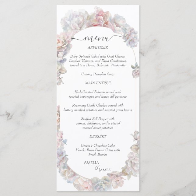 Menu Mariage floral de pivoine rose romantique (Devant)