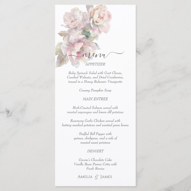 Menu Mariage floral de pivoine rose romantique (Devant)