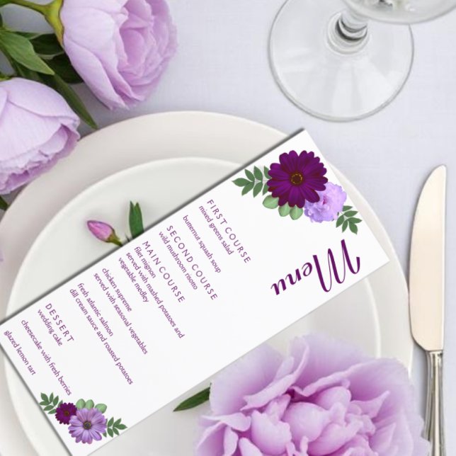 Menu Mariage floral de pivoine violette (Créateur téléchargé)