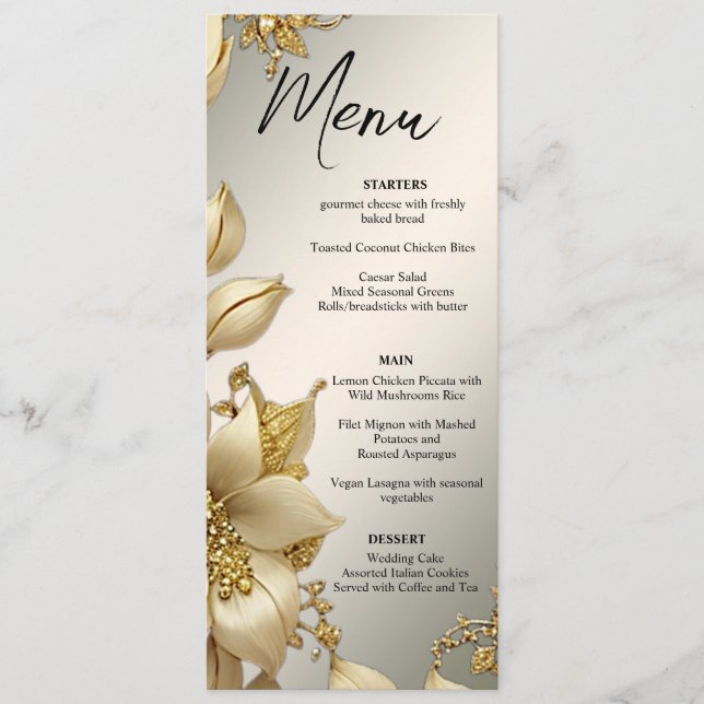 Menu Mariage Floral d'or (Devant)