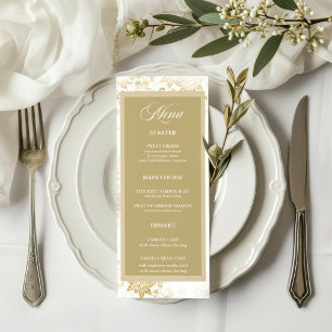 Menu Mariage Floral Élégant Crème & Or