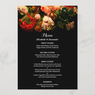 Menu Mariage floral élégant romantique sombre