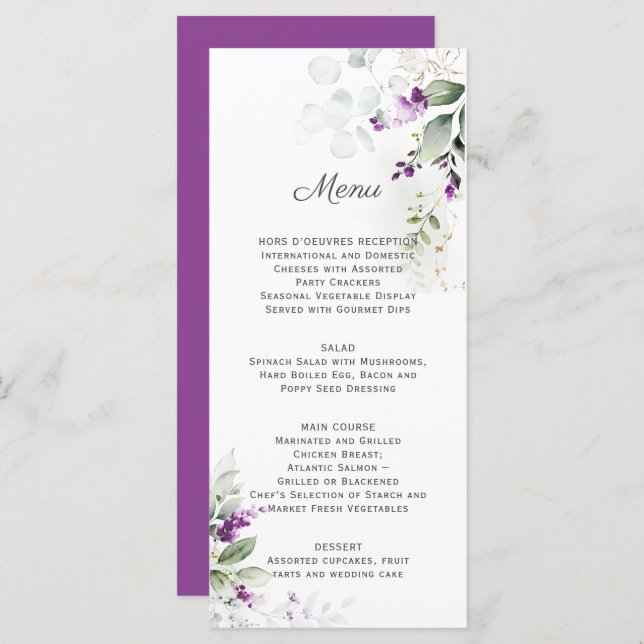 Menu Mariage floral Lavender (Devant / Derrière)