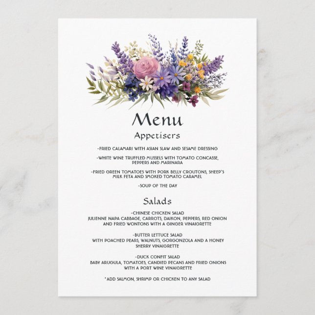 Menu Mariage floral Lavender numérique (Devant)