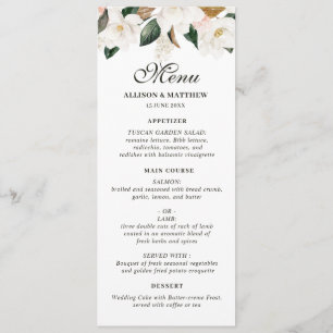 Menu mariage floral magnolia aquarelle