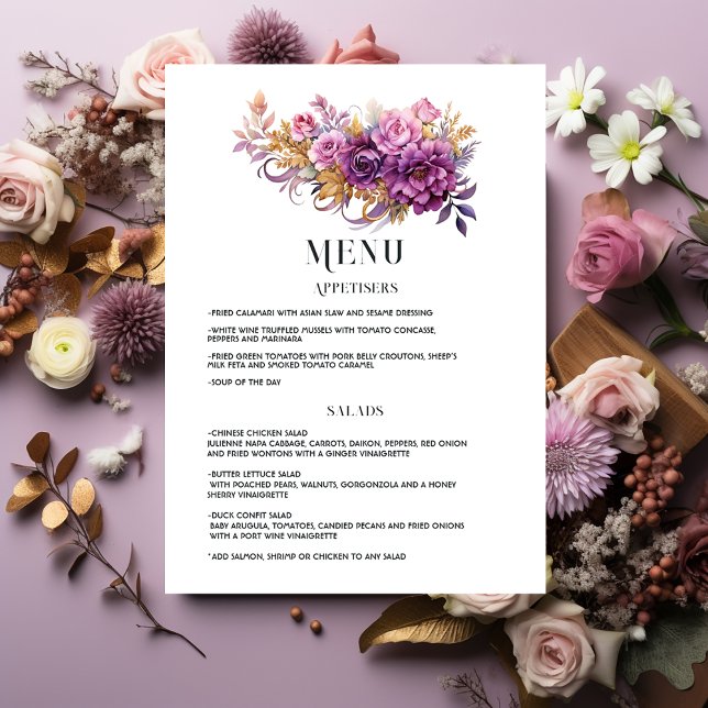 Menu Mariage floral Mauve et Gold (Créateur téléchargé)