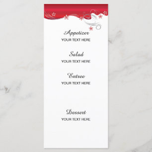 Menu Mariage floral moderne   rouge-foncé et argenté