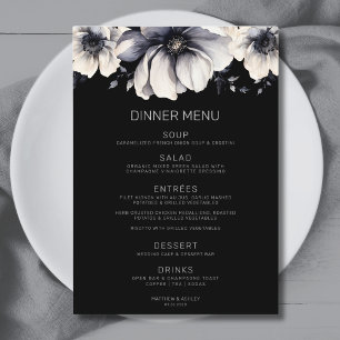 Menu Mariage Floral Noir Élégant Moderne