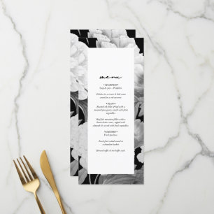 Menu Mariage floral noir et blanc Peonies d'aquarelle