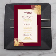 Menu Mariage Floral Or Bourgogne moderne